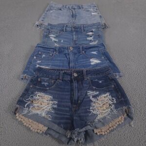 LOT OF 4 American Eagle Shorts Womens 4 Blue Curvy Mom Short Distressed Crochet